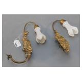 Brass Curtain Tie-Backs with Milk-Glass Ends