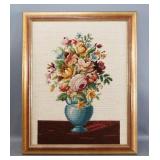 Framed Floral Needlepoint in Gold Frame