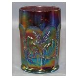 Carnival Glass Tumbler with Embossed Bird Design