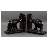 Pair of Black Ceramic Elephant Bookends