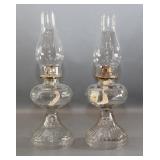 Pressed Glass Oil Lamps with Ribbed Bases