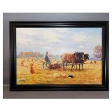 Framed Oil Painting Depicting a Harvest Scene