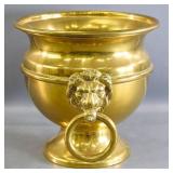 Large Brass Lion-Head Ring-Handled Jardiniere