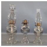 (3) 1900 Glass Oil Lamps with Chimneys