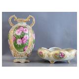 Nippon Hand-Painted Vase and Bowl Set