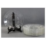 (10) Floral Engraved Glass Dessert Plates