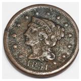 1851 Braided Hair Large Cent High Grade