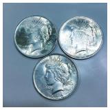 3 1922 Peace Silver Dollars Uncirculated