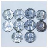 10 Washington Silver Quarters Mixed Dates
