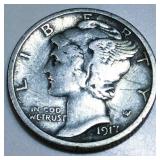 1917-S Mercury Silver Dime High Grade Rare Date
