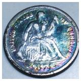 1874 Seated Liberty Dime High Grade Toned