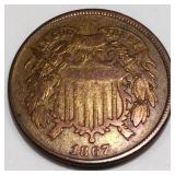 1867 Two Cent Piece High Grade
