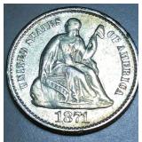 1871 Seated Liberty Half Dime Very High Grade