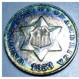 1853 Three Cent Silver High Grade Toned