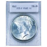 1925 Peace Silver Dollar MS63 Uncirculated