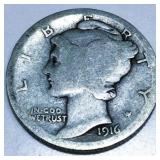 1916-D Mercury Silver Dime Very Rare Key Date