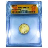 2007 $5 American Gold Eagle 1/10th oz ICG MS70