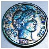 1911 Barber Dime High Grade Toned
