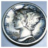 1916/16-S Mercury Silver Dime High Grade Overdate