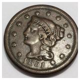 1851 Braided Hair Large Cent High Grade