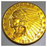 1913 $2.50 Indian Head Gold Quarter Eagle BU
