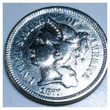 1871 Three Cent Nickel High Grade