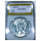 1934-D Peace Silver Dollar PGA MS62