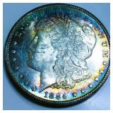 1884-CC Morgan Silver Dollar Gem BU Rainbow Toned