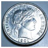 1901 Barber Dime AU/BU