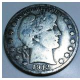 1913-S Barber Half Dollar Rare Date