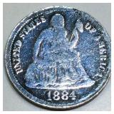 1884 Seated Liberty Dime Rare Date
