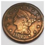 1847 Braided Hair Large Cent High Grade