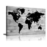 NEW $77 (20ï¿½x40ï¿½) Black and White Grey World Map