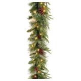 NEW $81 9FT Pre-Lit Colonial Fir Garland, w/Decor