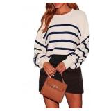 NEW $37 (L) Women's Crew Neck Striped Sweater