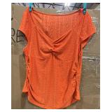 (3XL) Orange Pointelle Knit Cap Sleeve Blouse