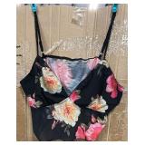 (3XL) Black Floral Mesh Spaghetti Strap Crop Top