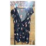 (1X) Feather Print Butterfly Sleeve Belted Dress