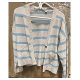 (M) Women's Baby Pink&Blue Striped Knit Cardigan