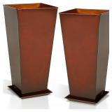 NEW $135 (25') 2pk  Large Metal Glazed Planter