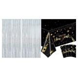 SEALED 2PK Foil Curtains & 4PK New Year Tablecloth
