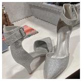 (10) Women's 3' Silver Glitter Pointed-Toe Heels
