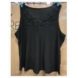 (2XL) Women's Black TankTop with Floral Lace Shell