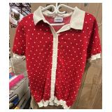 (1X) Red Knitted Polo Shirt with White Polka Dots