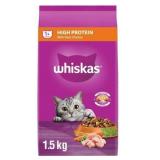 WHISKAS Adult Dry Cat Food, High Protein, 1.5g