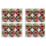 NEW $40 24PK Medium Xmas Ornaments Red/Grn Glitter