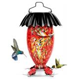 $50 NEW Solar Hand Blown Glass Hummingbird Feeder