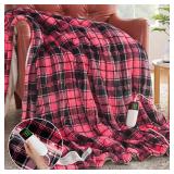 NEW $52 (62x84) Pink Plaid Heated Blanket
