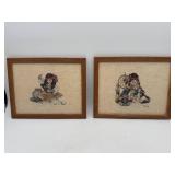 Set of 2 Framed Cross Stitch Art Native