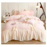 NEW $130 (Q) 3PC Bow Duvet Cover Set -Yellow